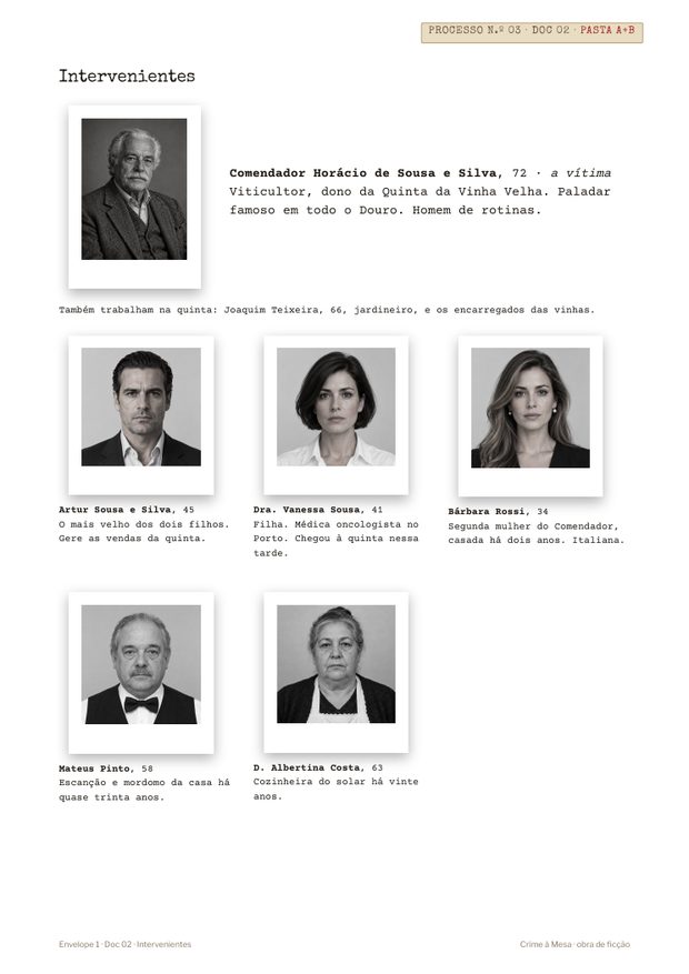 Página de intervenientes do processo 03, com retratos