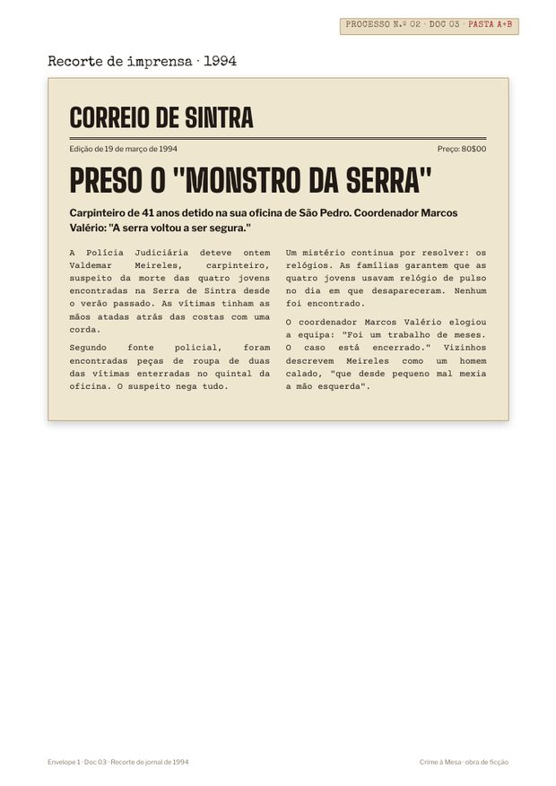 Recorte do Correio de Sintra de 1994 no processo 02